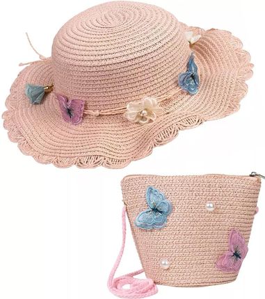 Uroczy komplet kapelusz motylki kwiatki + torebka