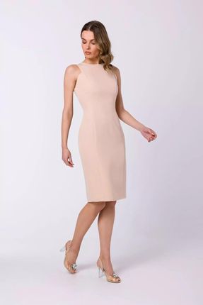 Elegancka sukienka podkreślająca ramiona (Beżowy, L)