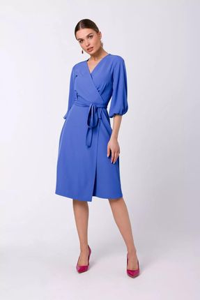 Kopertowa sukienka z bufiastymi rękawami (Niebieski, S)
