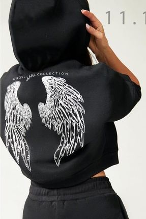Damska bluza ze skrzydłami na plecach (Czarny, XS)