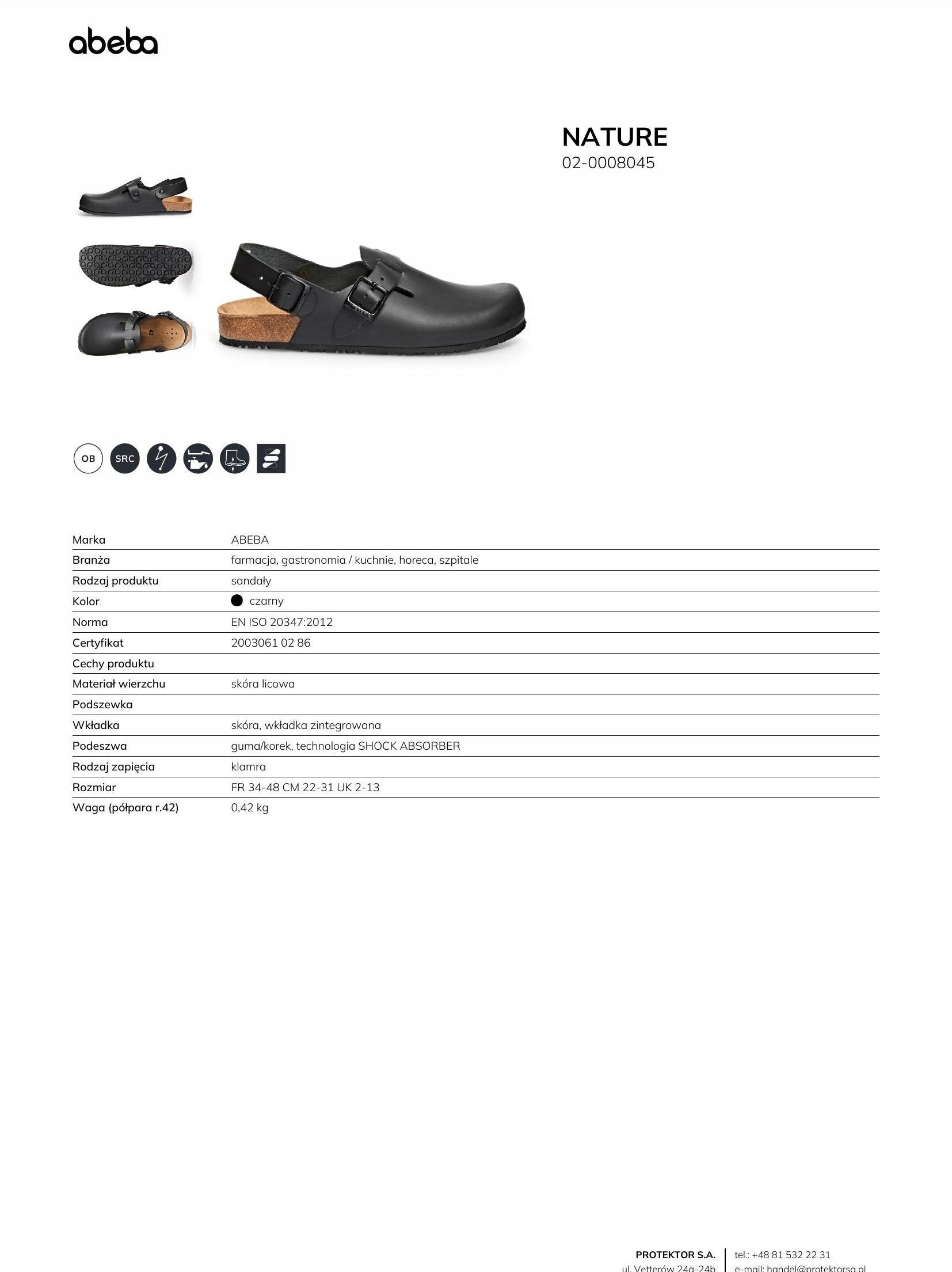 Abeba 8045-45 Nature Chaussures Sabot De Sécurité Taille 45 Noir - Confort Et Protection Professionnelle