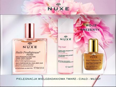 Nuxe Huile Prodigieuse Florale Suchy Olejek 50ml + Very Rose Łagodząca Woda Micelarna 3w1 50ml + Or Suchy Olejek 10ml