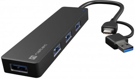 HUB Natec Mayflay USB TYP-C 4-portowy 3.0 + adapter USB-A - czarny (NHU-2023)