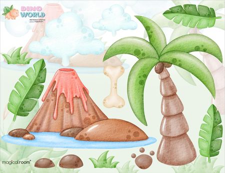 Naklejki na ścianę dla maluszków - wulkan, palma i liście - MagicalRoom®