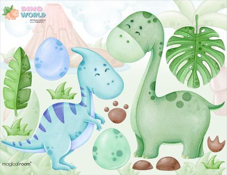 Naklejki na ścianę dla dzieci - dinozaury, jajka i liście - MagicalRoom®