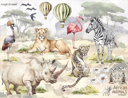Naklejki na ścianę dla dzieci - zebra i dzikie zwierzęta - MagicalRoom®