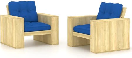 Krzesła Ogrodowe Z Kobaltowymi Poduszkami 2szt. Drewniane
