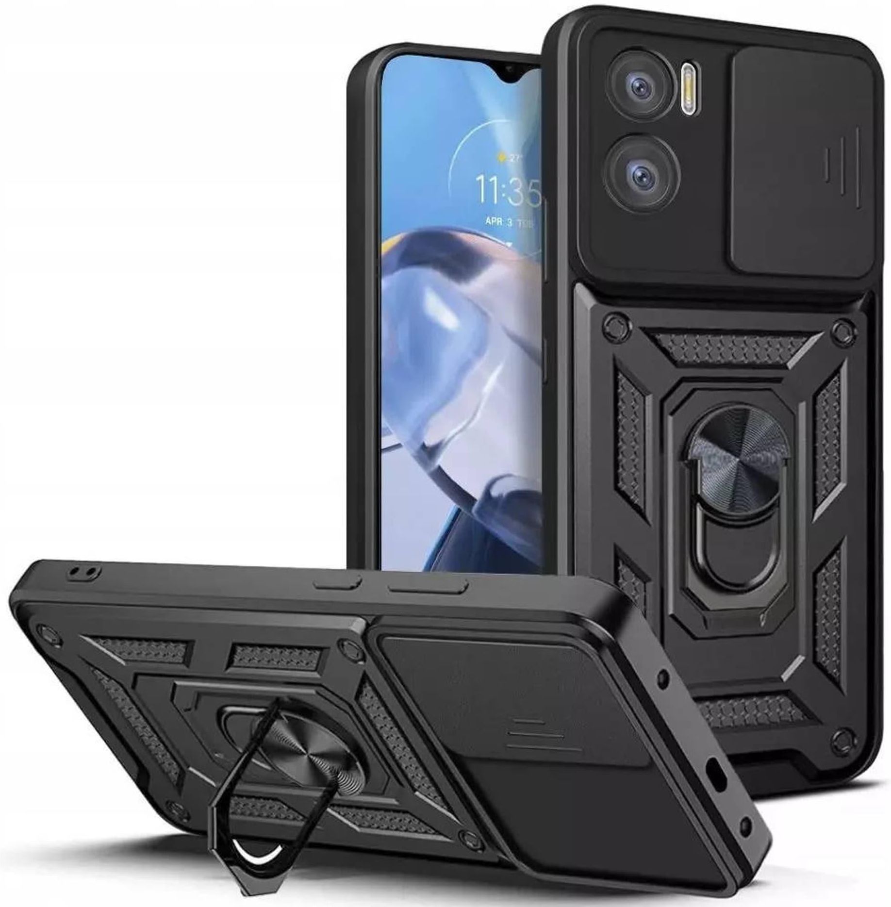 HAOYE Cover A Portafoglio Per Motorola Moto E22 / E22i - Custodia Libro Con Carta Magnetica, Supporto E Cordino - Pelle PU E TPU, Nero