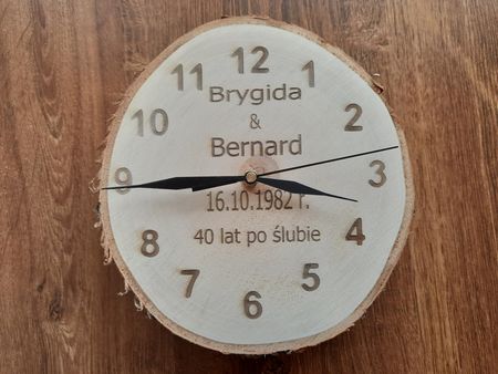 Zegar, plaster drewna prezent na urodziny życzenia święta