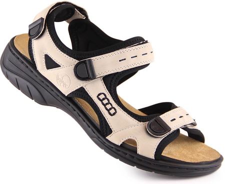 Komfortowe sandały damskie sportowe na rzepy beżowe Rieker 64582-60