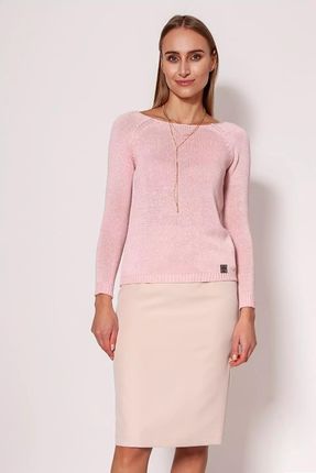 Dopasowany sweterek z raglanowymi rękawami (Różowy, XL)