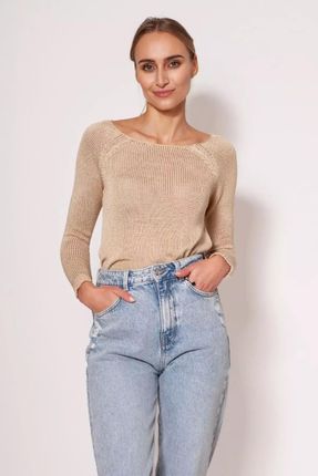 Dopasowany sweterek z raglanowymi rękawami (Beżowy, XL)