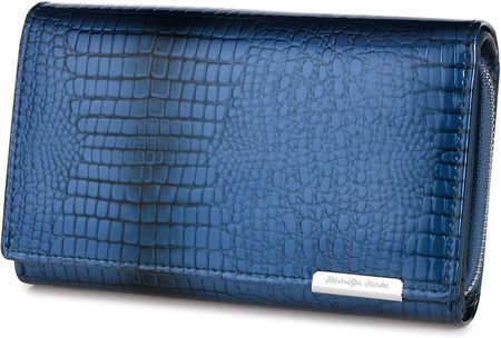 Niebieski skórzany lakierowany portfel damski CROCO 827