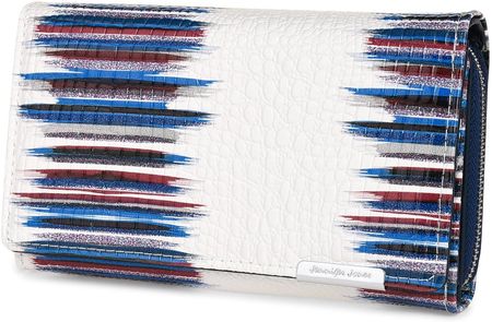 Biały w niebieskie paski skórzany lakierowany portfel damski CROCO 827