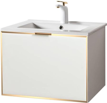 Biało złota szafka łazienkowa  pod umywalkę lub blat Sanitti Delta DSB-60X-ZL front szklany