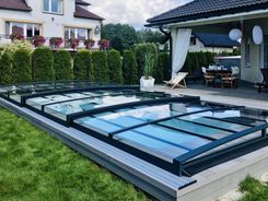 Zadaszenie na basen PRESTIGE 8,69 x 4,25 x 0,70  nowoczesna niska pokrywa basenowa z poliwęglanu litego