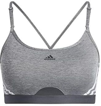 adidas Womens Workout Bra - Light Support Aeroreact Training Light-Support 3-Stripes Bra, Dark Grey Heather/White, HC7870, XLDD