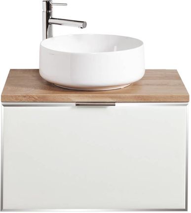Biała szafka wisząca do łazienki z blatem dąb classic Sanitti Delta 70 front szklany