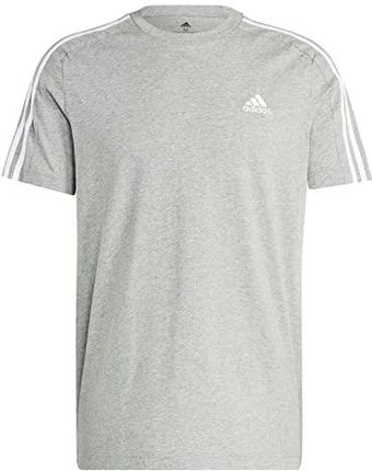 adidas, Essentials Single Jersey 3 Stripes, T-shirt, średni szary Heather/biały, M, męski