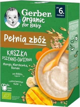 Gerber Organic Pełnia Zbóż Kaszka pszenno-owsiana mango marchewka banan po 6 miesiącu 200g