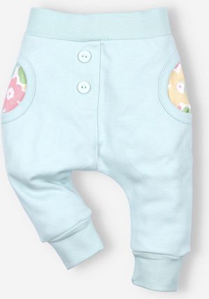 Miętowe spodnie niemowlęce WONDERFUL FLOWERS z bawełny organicznej dla dziewczynki