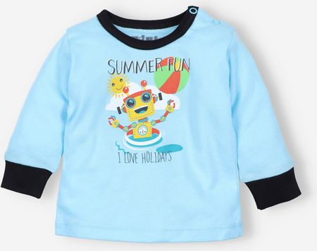 Turkusowa bluzka niemowlęca SUMMER ROBOTS z bawełny organicznej dla chłopca