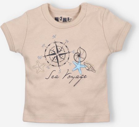 Beżowy t-shirt niemowlęcy SHELLS z bawełny organicznej dla chłopca