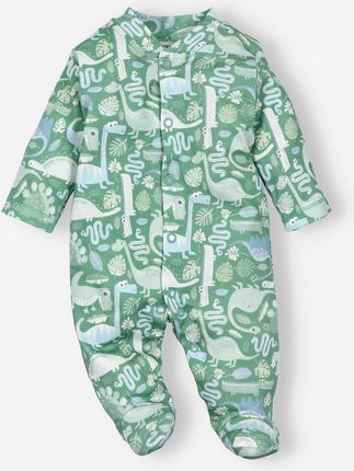 Pajac niemowlęcy GREEN DINOSAURS z bawełny organicznej dla chłopca