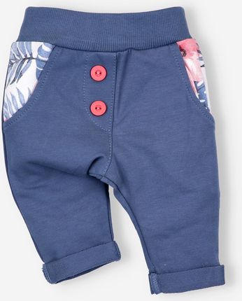 Ciemnoniebieskie spodnie niemowlęce FLAMINGI NINI z bawełny organicznej dla dziewczynki