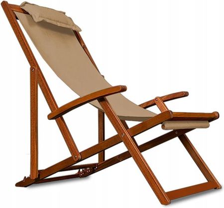 Drewniany Leżak Ogrodowy Fotel Krzesło Beżowy