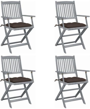 Składane Krzesła Ogrodowe 4szt. Poduszki Drewno Akacjowe