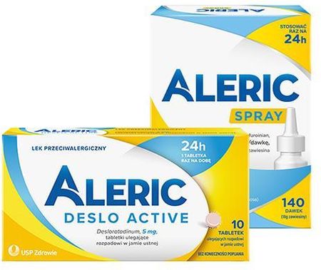 Aleric Deslo Active 5mg 10 tabletek + Aleric Spray 140 dawek spray do nosa na katar alergiczny u dorosłych