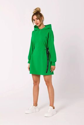 Sportowa sukienka z kapturem i ozdobną taśmą (Zielony, S)