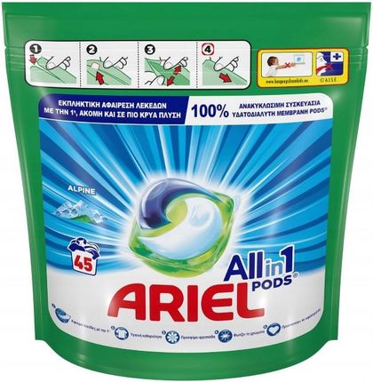 Ariel All In 1 Pods Alpine+ Kapsułki Do Prania Białego 45Szt.