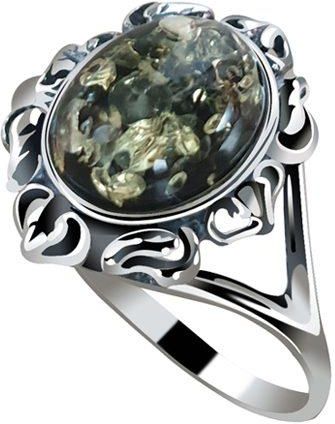 Polcarat Design Srebrny pierścionek z zielonym bursztynem PK 1661