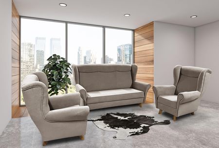 Wioleks Fotele Uszak + Sofa 3 Osobowa Lord W Minimalistycznym Designie