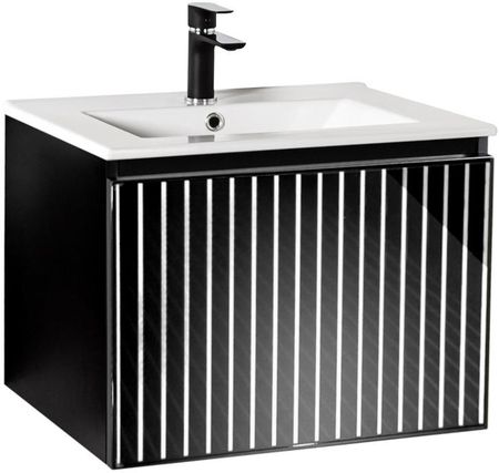 Szafka łazienkowa czarna w srebrne paski Sanitti Fence 60 front szklany ESC-60X-SR
