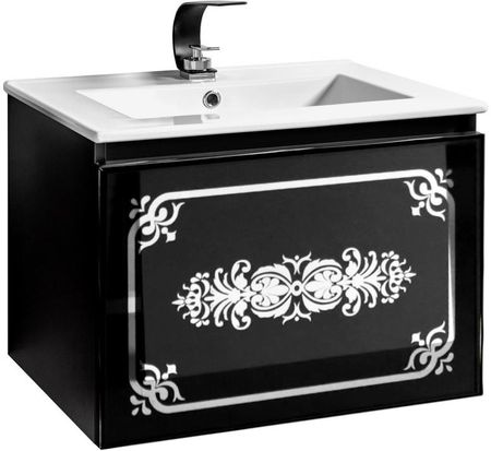 Szafka czarno srebrna pod umywalkę z ornamentem szklanym Sanitti Vintage 60 VSC-60X-SR