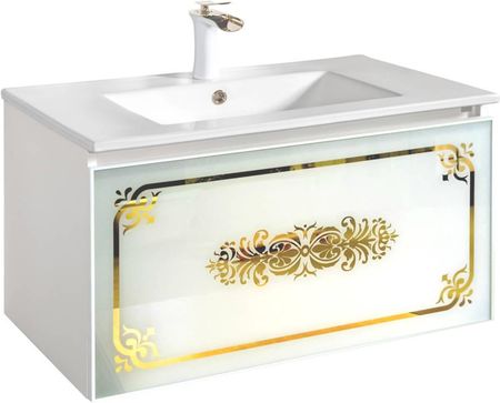 Szafka łazienkowa ze złotym ornamentem na szkle pod umywalkę blat Sanitti Vintage 80