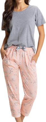 Bawełniana piżama damska LUNA 679 szaro morelowa (XL)