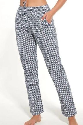 Bawełniane spodnie damskie do piżamy Cornette 690/33 biało granatowe (XL)