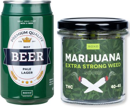 Zestaw 2x Skarpetki Męskie SOXO | Dzień Chłopaka | Marijuana w słoiku | Beer Pale lager w puszce | na prezent dla Niego