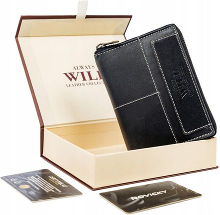 Skórzany, pionowy portfel męski na zamek w stylu retro, RFID — Always Wild