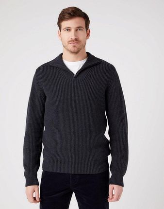 Wrangler Half Zip Knit Męski Sweter Klasyczny Rozpinany Logo Dark Grey W8D0Pjx06