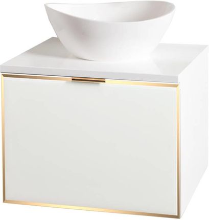 Szafka biało złota do łazienki ze szklanym frontem Sanitti Delta 60