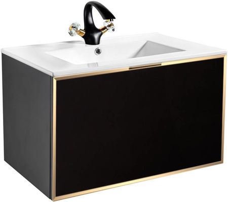 Szafka wisząca łazienkowa czarno złota pod umywalkę lub blat Sanitti Delta DSC-80X-ZL front szklany