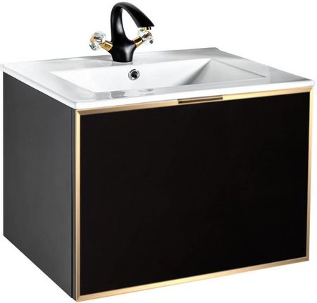 Szafka do łazienki pod umywalkę czarno złota Sanitti Delta DSC-60X-ZL front szklany uchwyt złoty