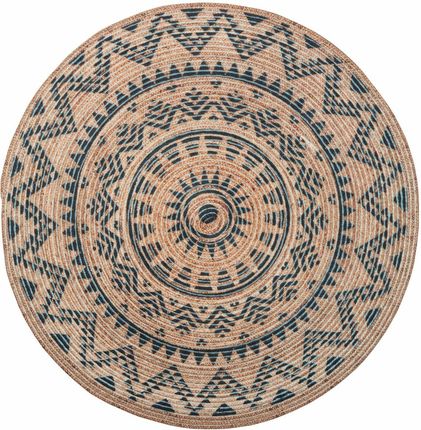 Multi Decor Dywan Okrągły Aztecki Beżowo Niebieski Śr. 80 Cm Z Recyklingu 384183