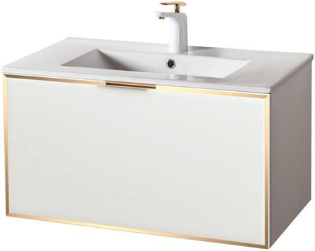 Szafka biało złota pod umywalkę do łazienki Sanitti Delta DSB-80X-ZL front szklany