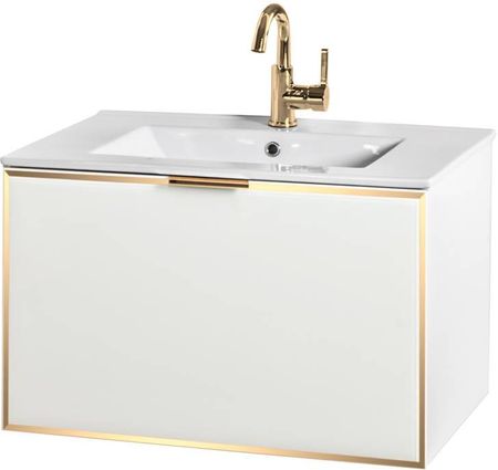Szafka biało złota pod umywalkę do łazienki ze szklanym frontem ze złotym uchwytem Sanitti Delta DSB-70-ZL